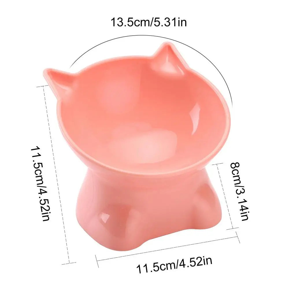 Pet Bowl Water Food Feeding Dish Plate Pet Supplies Cartoon Cat Shape Tilted Anti-overturn Raised Base Protect Cervical Spine