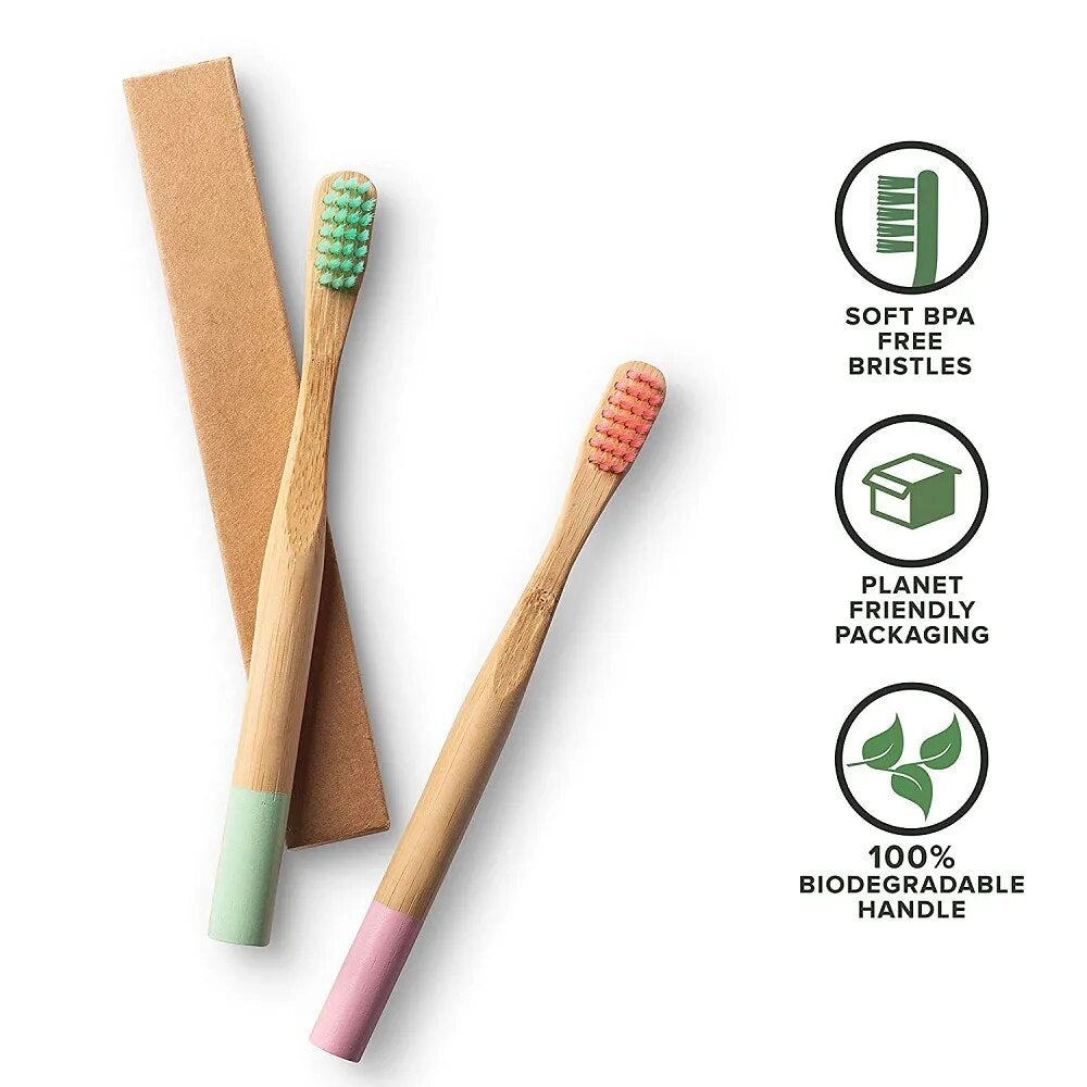 Kids Bamboo Toothbrushes 5 Pack BPA Free Soft Bristles Toothbrush Eco Friendly Natural Bamboo Toothbrush Set Compostable Wooden