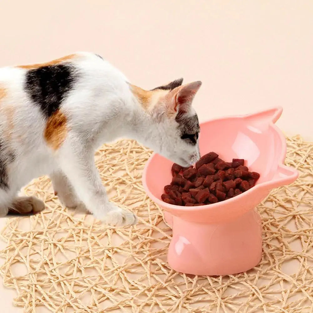 Pet Bowl Water Food Feeding Dish Plate Pet Supplies Cartoon Cat Shape Tilted Anti-overturn Raised Base Protect Cervical Spine