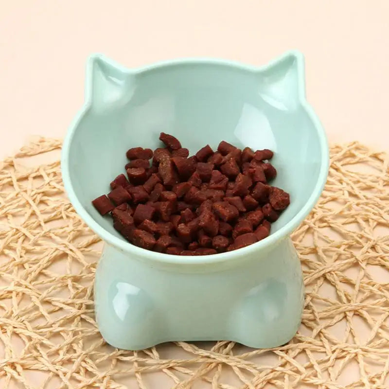 Pet Bowl Water Food Feeding Dish Plate Pet Supplies Cartoon Cat Shape Tilted Anti-overturn Raised Base Protect Cervical Spine