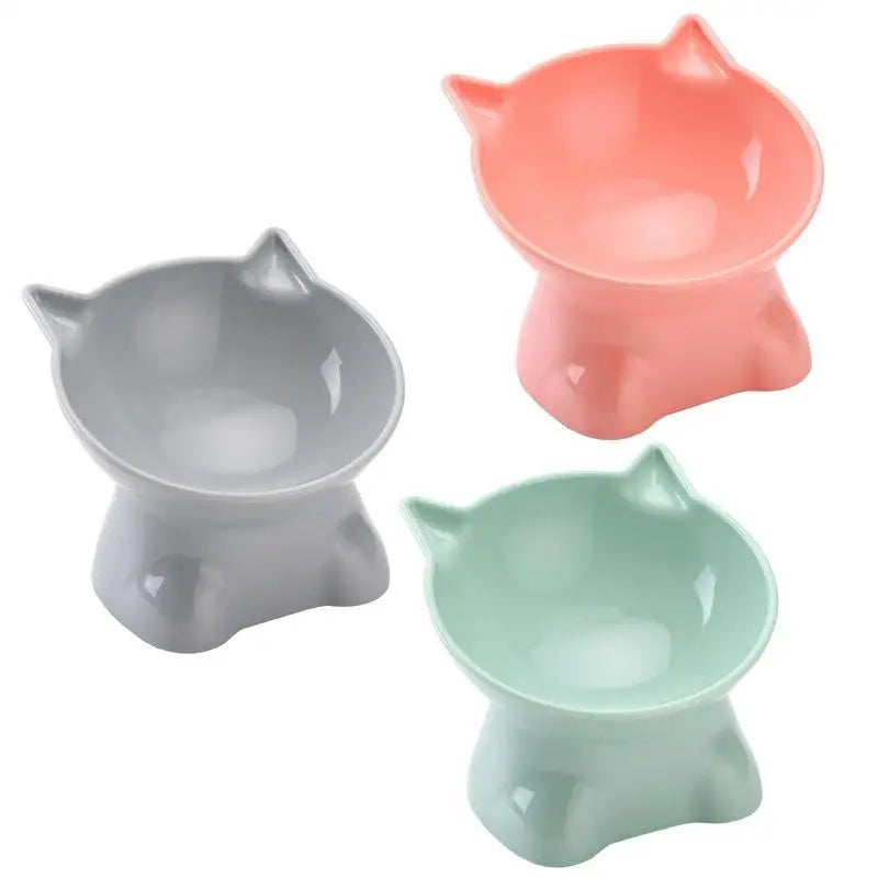 Pet Bowl Water Food Feeding Dish Plate Pet Supplies Cartoon Cat Shape Tilted Anti-overturn Raised Base Protect Cervical Spine